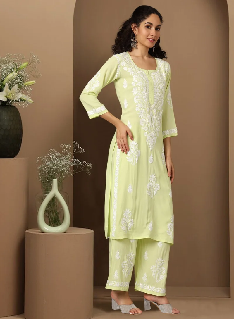 Alaya Women Hand Embroidered Chikankari Modal Kurta Set-AL3600KS