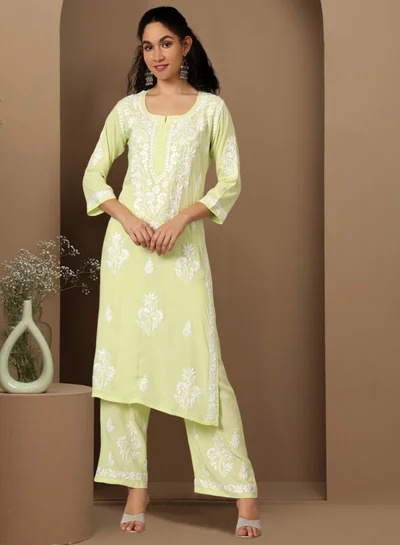 Alaya Women Hand Embroidered Chikankari Modal Kurta Set-AL3600KS