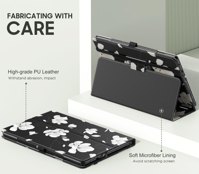 MoKo Case Fits All-New Kindle Fire HD 10 & 10 Plus Tablet (13th/11th Generation, 2023/2021 Release) 10.1" - Slim Folding Stand Cover with Auto Wake/Sleep, Black & White Magnolia - Image 3