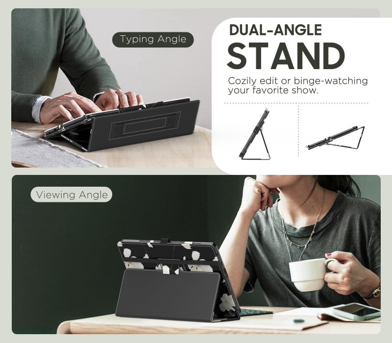 MoKo Case Fits All-New Kindle Fire HD 10 & 10 Plus Tablet (13th/11th Generation, 2023/2021 Release) 10.1" - Slim Folding Stand Cover with Auto Wake/Sleep, Black & White Magnolia - Image 4