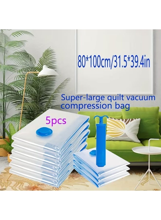 5pcs Extra-Large Vacuum Storage Bags Set (80×100cm) with Manual Pump – Space-Saving Airtight Compression Bags for Bedding, Clothes, Comforters & Moving Storage - Image 5