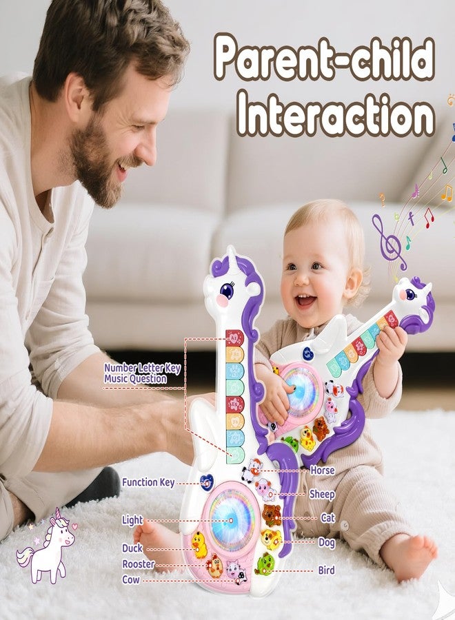 Marstone Toys for 1 2 Year Old Girl Birthday Gifts: Baby Musical Unicorn Toys 12-18 Months, Educational Cartoon Guitar for Toddler Boy Kid 1-3, Infant 1st First Interactive Learning Birthday Present - Image 2