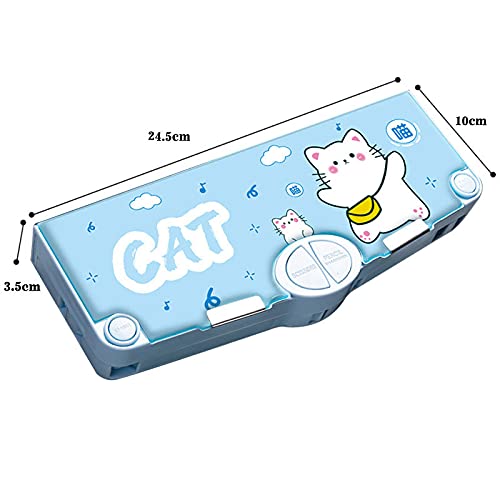 Minache Multifunction Pencil Case, Pencil Box with 2 Compartments for Students - Cartoon Pattern Stationery Set with Pop Out Scissors and Pencil Sharpener - Image 3