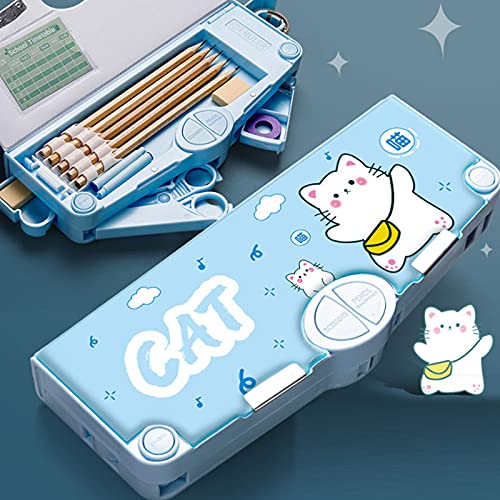Minache Multifunction Pencil Case, Pencil Box with 2 Compartments for Students - Cartoon Pattern Stationery Set with Pop Out Scissors and Pencil Sharpener - Image 2
