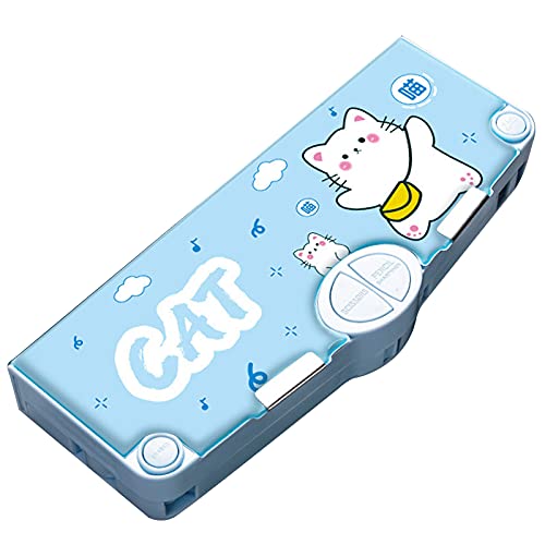 Minache Multifunction Pencil Case, Pencil Box with 2 Compartments for Students - Cartoon Pattern Stationery Set with Pop Out Scissors and Pencil Sharpener - Image 1