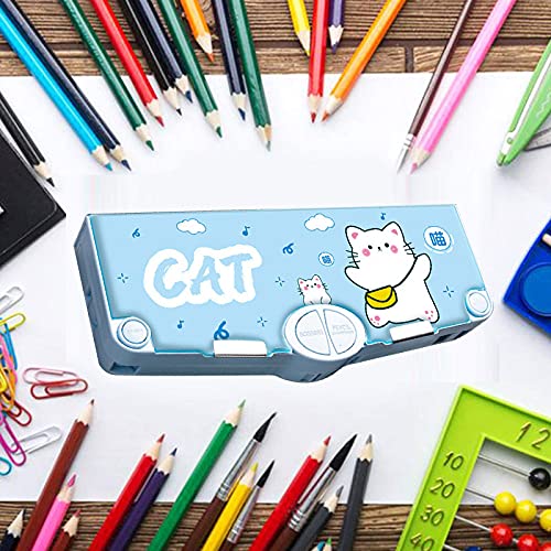 Minache Multifunction Pencil Case, Pencil Box with 2 Compartments for Students - Cartoon Pattern Stationery Set with Pop Out Scissors and Pencil Sharpener - Image 4