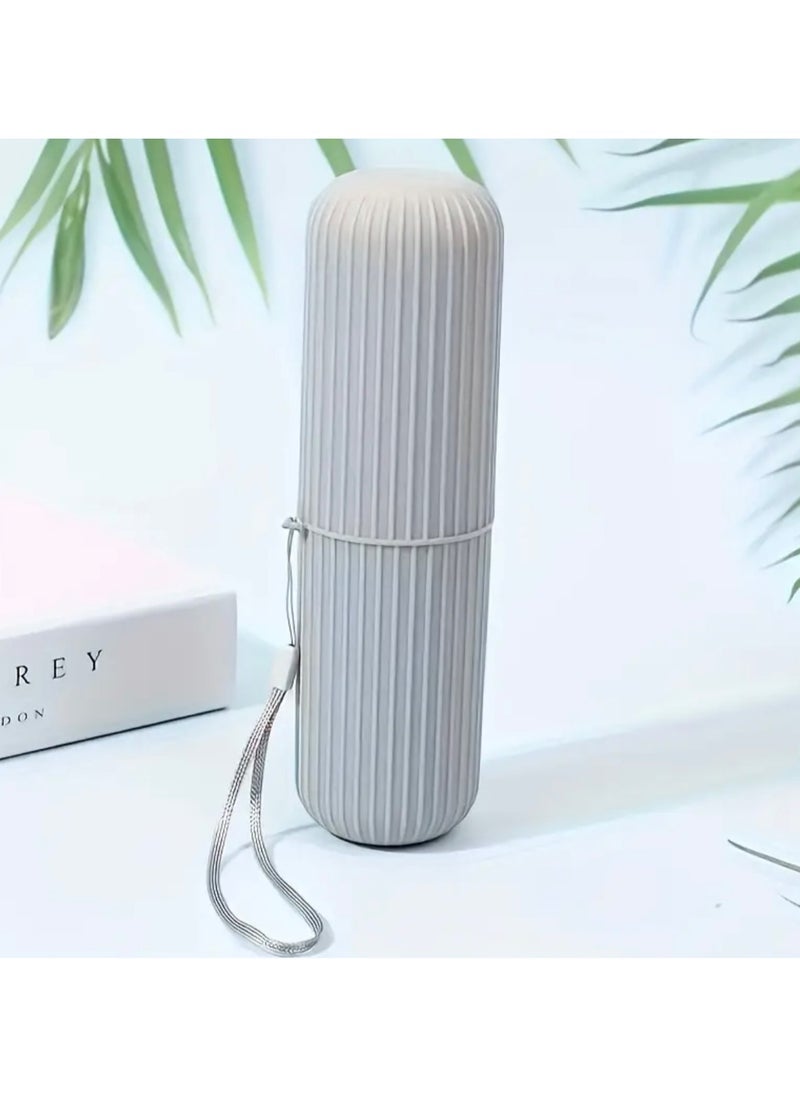 CleanWave - The Pure Effect GRAY Travel Toothbrush Holder with Cup - Portable Toothbrush Case with Rinse Cup for Bathroom Essentials, Portable Toothbrush Case 19 CM, Camping, Business Trip and School  - Image 3