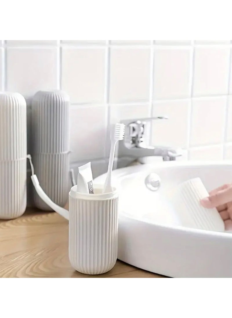 CleanWave - The Pure Effect GRAY Travel Toothbrush Holder with Cup - Portable Toothbrush Case with Rinse Cup for Bathroom Essentials, Portable Toothbrush Case 19 CM, Camping, Business Trip and School  - Image 4