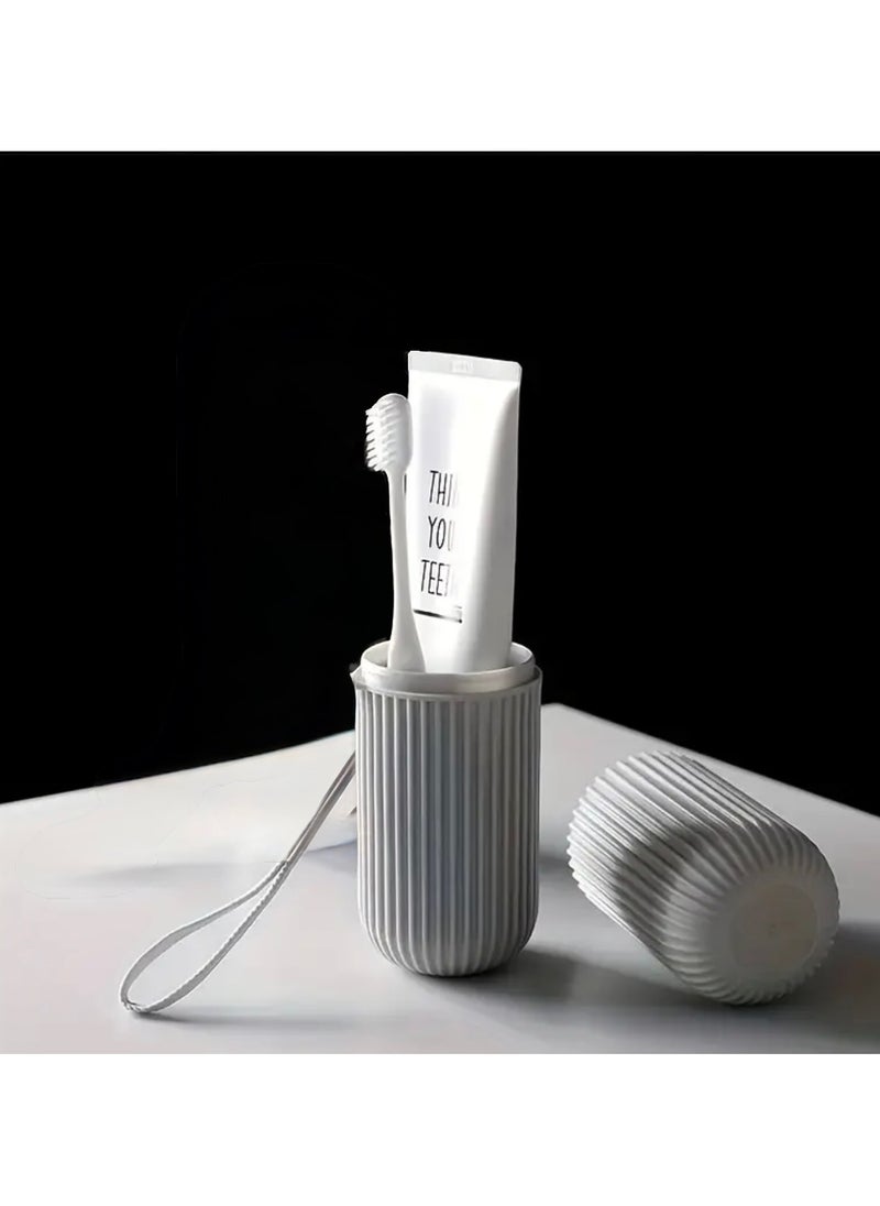 CleanWave - The Pure Effect GRAY Travel Toothbrush Holder with Cup - Portable Toothbrush Case with Rinse Cup for Bathroom Essentials, Portable Toothbrush Case 19 CM, Camping, Business Trip and School  - Image 1
