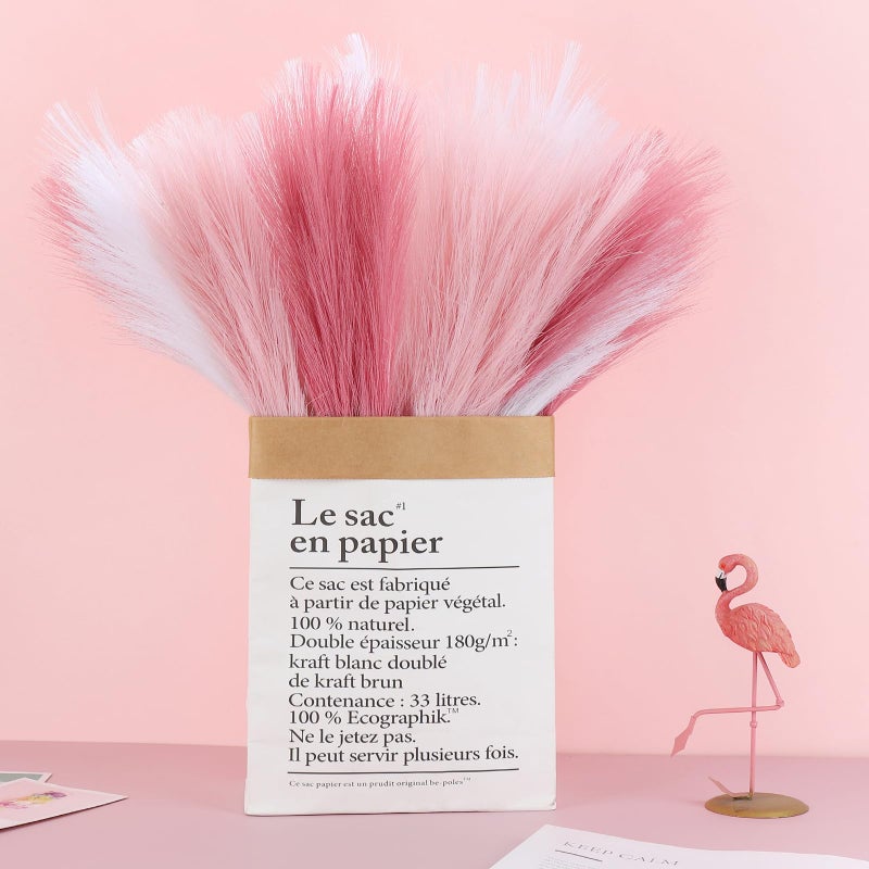 SeptCat 9 Pcs 17" Pampas Grass Pink White Decor Faux Dried Fluffy Fake Small Light Pink Pompas Artificial Pompous Short Stems Bouquet Flower Vase Filler Home Wedding Room Wall Decoration - Image 5