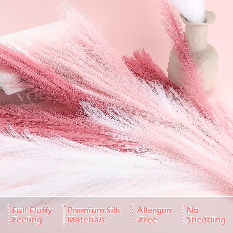 SeptCat 9 Pcs 17" Pampas Grass Pink White Decor Faux Dried Fluffy Fake Small Light Pink Pompas Artificial Pompous Short Stems Bouquet Flower Vase Filler Home Wedding Room Wall Decoration - Image 4
