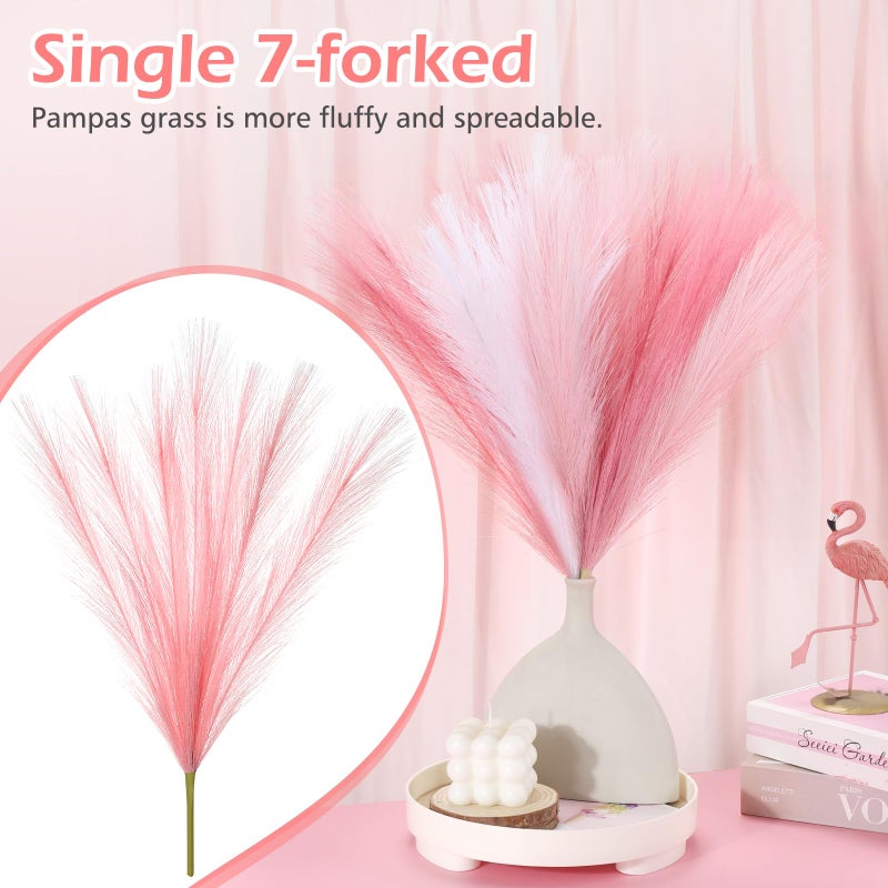 SeptCat 9 Pcs 17" Pampas Grass Pink White Decor Faux Dried Fluffy Fake Small Light Pink Pompas Artificial Pompous Short Stems Bouquet Flower Vase Filler Home Wedding Room Wall Decoration - Image 3