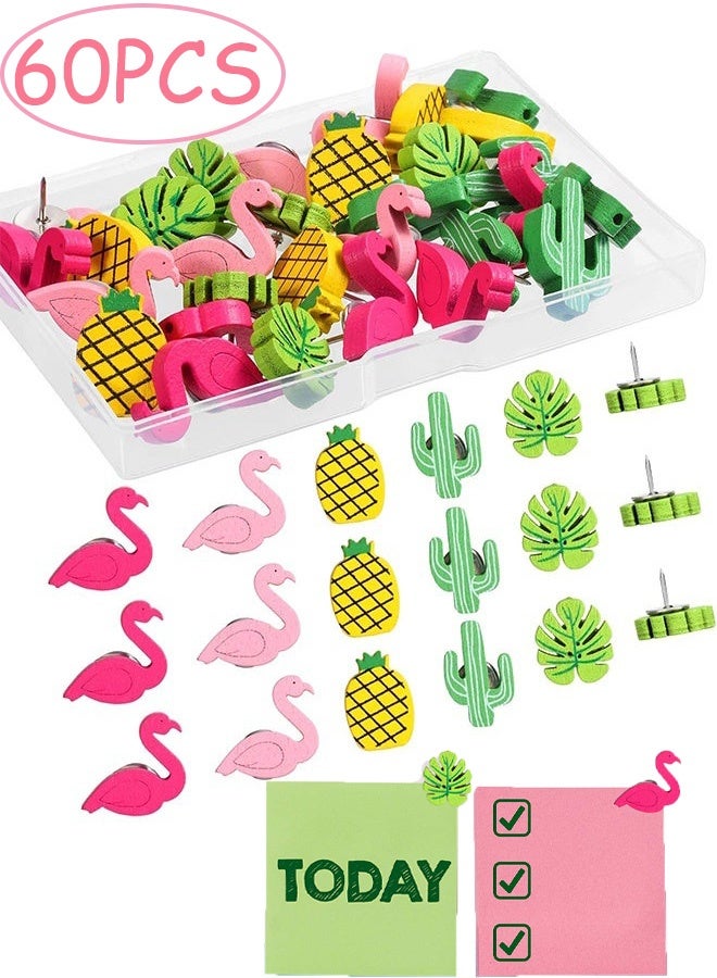 60 قطعة دبابيس زخرفية دبابيس دفع لطيفة فلامنغو أناناس صبار ورقة نخيل دبابيس دفع دبابيس لطيفة للمكتب صور زخرفية خرائط الحائط المنزلية لوحة الإعلانات ألواح الفلين مستلزمات الحفلات، متعددة الألوان - Image 1