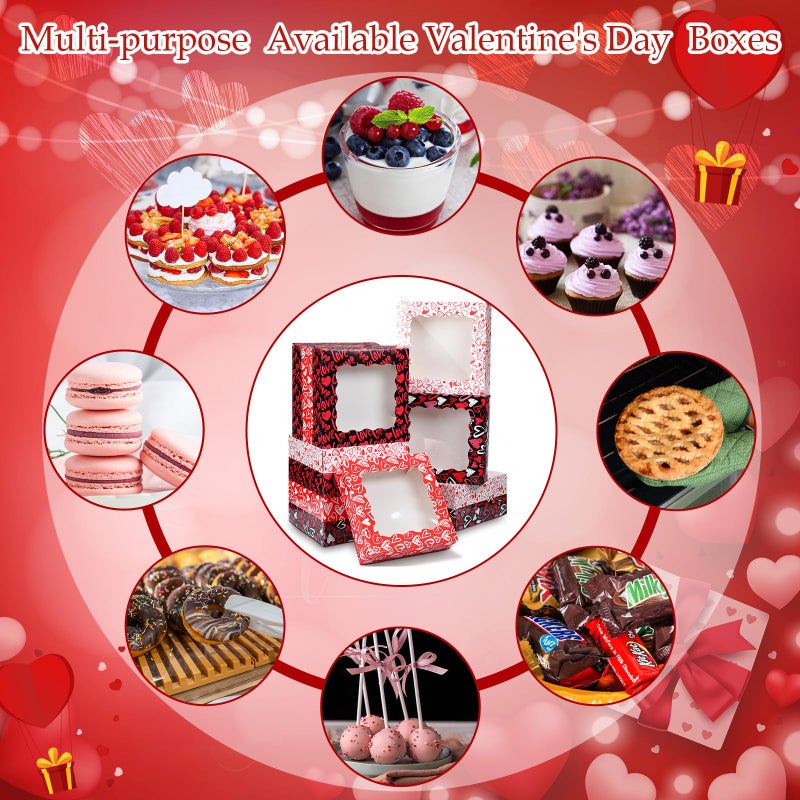 Perthlin 12 Pieces Valentine Cookie Boxes Valentines Day Treat Boxes with Window PVC Heart Bakery Dessert Container Auto Popup Pastry Case for Strawberries, Donuts, Pies, Cake(9.8 x 9.8 x 2.5 Inch) - Image 3