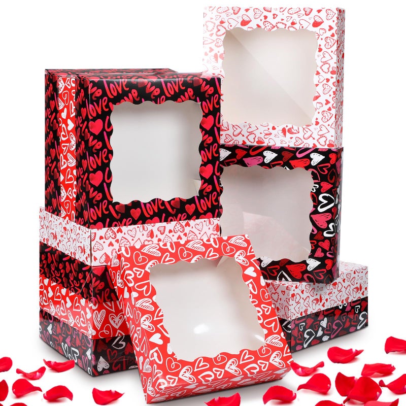 Perthlin 12 Pieces Valentine Cookie Boxes Valentines Day Treat Boxes with Window PVC Heart Bakery Dessert Container Auto Popup Pastry Case for Strawberries, Donuts, Pies, Cake(9.8 x 9.8 x 2.5 Inch) - Image 1