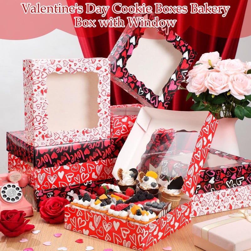 Perthlin 12 Pieces Valentine Cookie Boxes Valentines Day Treat Boxes with Window PVC Heart Bakery Dessert Container Auto Popup Pastry Case for Strawberries, Donuts, Pies, Cake(9.8 x 9.8 x 2.5 Inch) - Image 4