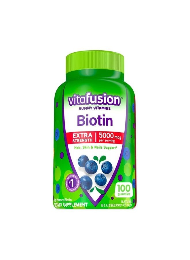 Vitafusion - vitafusion Extra Strength Biotin Gummy Vitamins, Blueberry Flavored, 5,000 mcg Biotin Vitamins, America's Number 1 Gummy Vitamin Brand, 50 Day Supply, 100 Count - Image 1