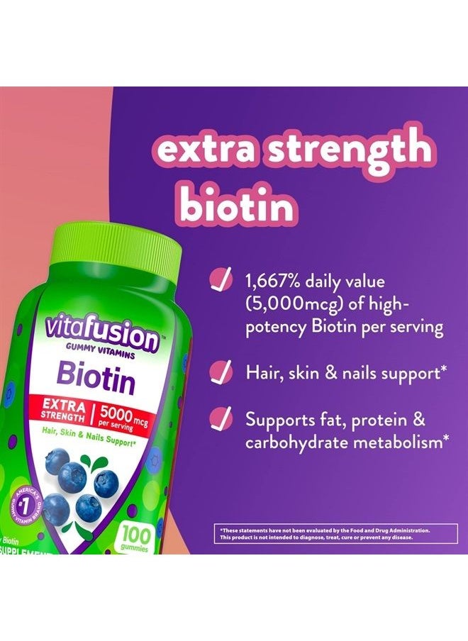 Vitafusion - vitafusion Extra Strength Biotin Gummy Vitamins, Blueberry Flavored, 5,000 mcg Biotin Vitamins, America's Number 1 Gummy Vitamin Brand, 50 Day Supply, 100 Count - Image 1