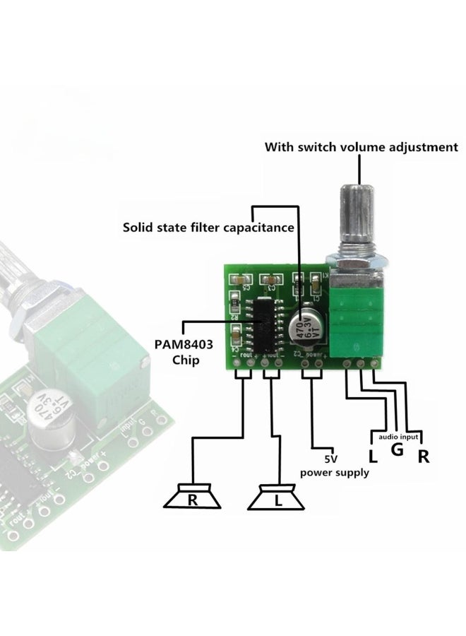 PAM8403 5V Power Audio Amplifier Board 2 Channel 3W W Volume Control/ USB Power