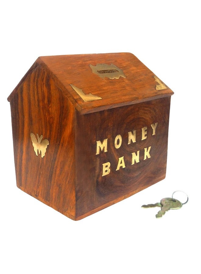 itos365 wooden money box with lock piggy bank coin box children gifts-Brown - Image 2