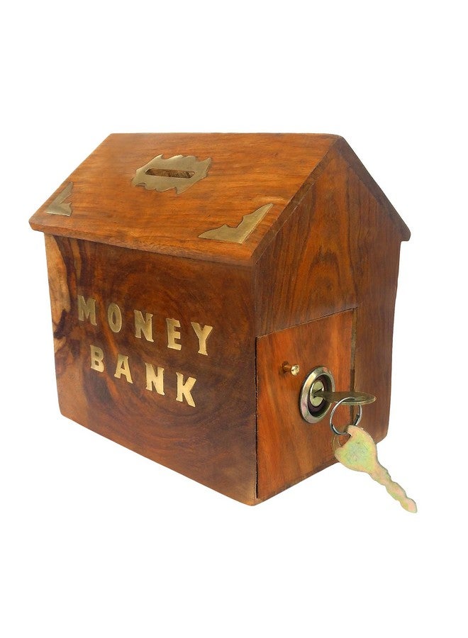 itos365 wooden money box with lock piggy bank coin box children gifts-Brown - Image 1