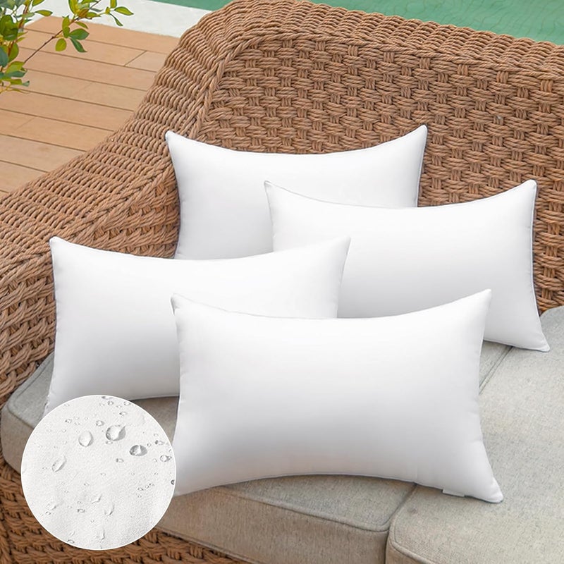 QSWRD 12 x 20 Outdoor Pillow Insert Pack of 4 patio furniture pillows Cushion Waterproof Rectangle Lumbar Throw Pillow Inserts Decorative Couch Pillow Inserts White Sofa Sham Cushion Stuffer - Image 1