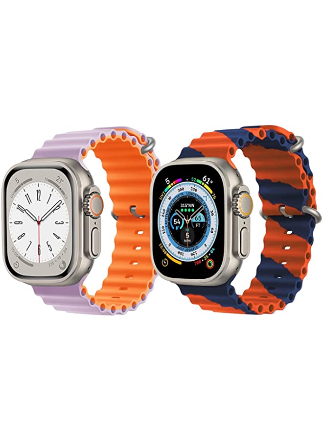 IAF Silicone Ocean Band Strap for Apple Watch Ultra 8 49mm Pink/Orange Double Side Strap with Orange/Blue Double Line Strap Set of 2