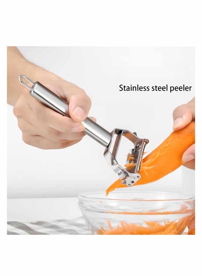 واي جيه مقشر من الفولاذ المقاوم للصدأ ميزات 2-إن -1 مقشر مزدوج الرأس نباتي مقشر فاكهة مقشر سكين تقشير كراع الشمام مقشر متعدد الوظائف شفرات مزدوجة الجانب سهلة الاستخدام - Image 2