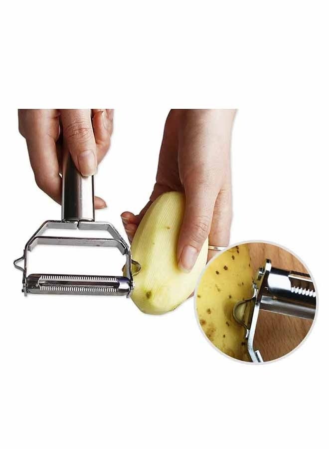 واي جيه مقشر من الفولاذ المقاوم للصدأ ميزات 2-إن -1 مقشر مزدوج الرأس نباتي مقشر فاكهة مقشر سكين تقشير كراع الشمام مقشر متعدد الوظائف شفرات مزدوجة الجانب سهلة الاستخدام - Image 3