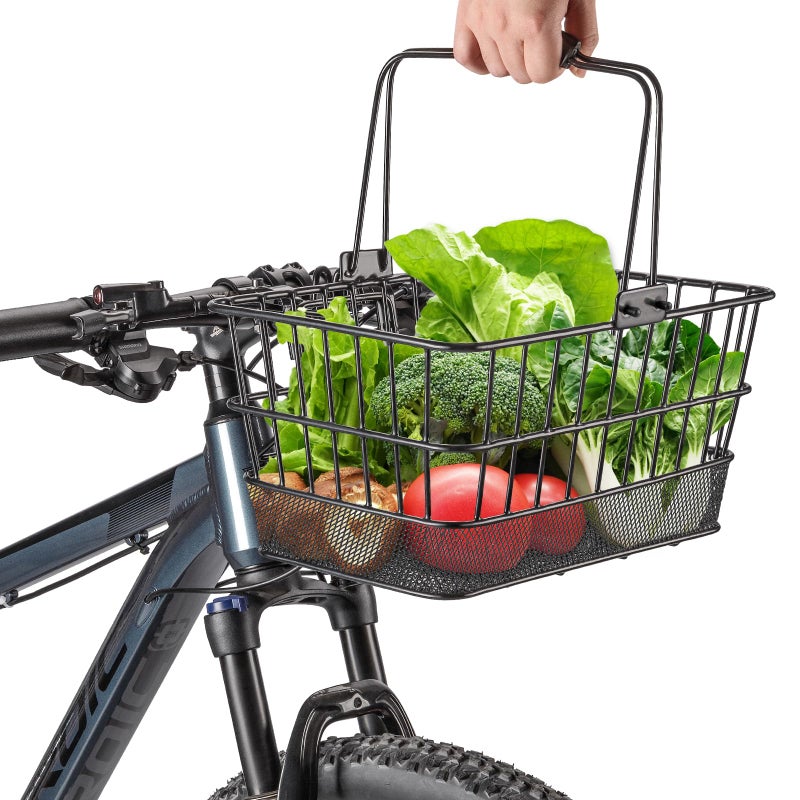 CXWXC Front Bike Basket with Handleâ€“ Detachable Bicycle Basket for Groceries, Commuting, Shopping â€“ Heavy Duty Wire Basket with Mounting Kit for Beach Cruiser City Commuter - Image 2