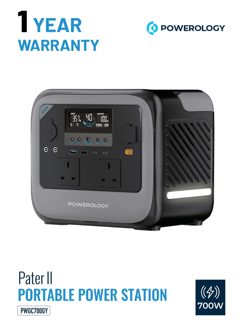 باورولوجي محطة طاقة محمولة Pater II بقدرة 700 وات / مولد طاقة بسعة بطارية 472.5 وات في الساعة / منافذ شحن متعددة / مولد طاقة للتخييم والأنشطة الخارجية PD100 وات / لوحة شحن لاسلكية بقدرة 15 وات / مدخل طاقة شمسية فعال - رمادي - Image 1