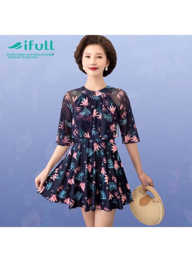 Skin-friendly Yifu Mama Hot Spring Swimsuit For Middle-aged And Elderly Women, Conservative Plus Size, Slimming One-piece Dress-style Swimwear - Image 1