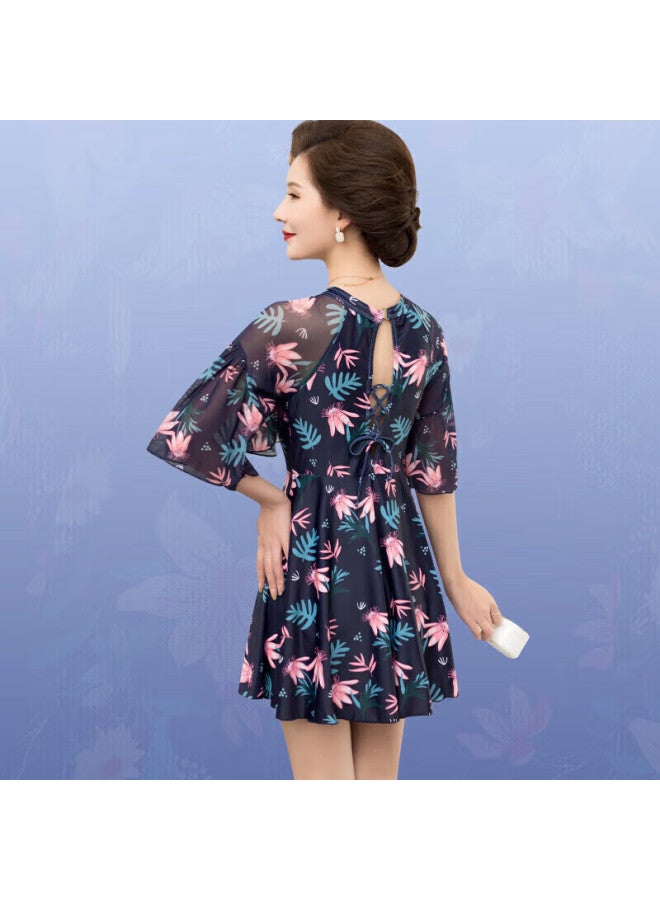 Skin-friendly Yifu Mama Hot Spring Swimsuit For Middle-aged And Elderly Women, Conservative Plus Size, Slimming One-piece Dress-style Swimwear - Image 4