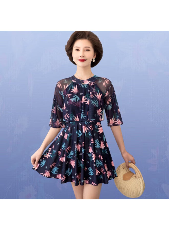 Skin-friendly Yifu Mama Hot Spring Swimsuit For Middle-aged And Elderly Women, Conservative Plus Size, Slimming One-piece Dress-style Swimwear - Image 2