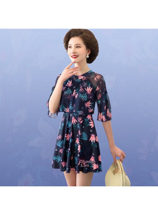 Skin-friendly Yifu Mama Hot Spring Swimsuit For Middle-aged And Elderly Women, Conservative Plus Size, Slimming One-piece Dress-style Swimwear - Image 3