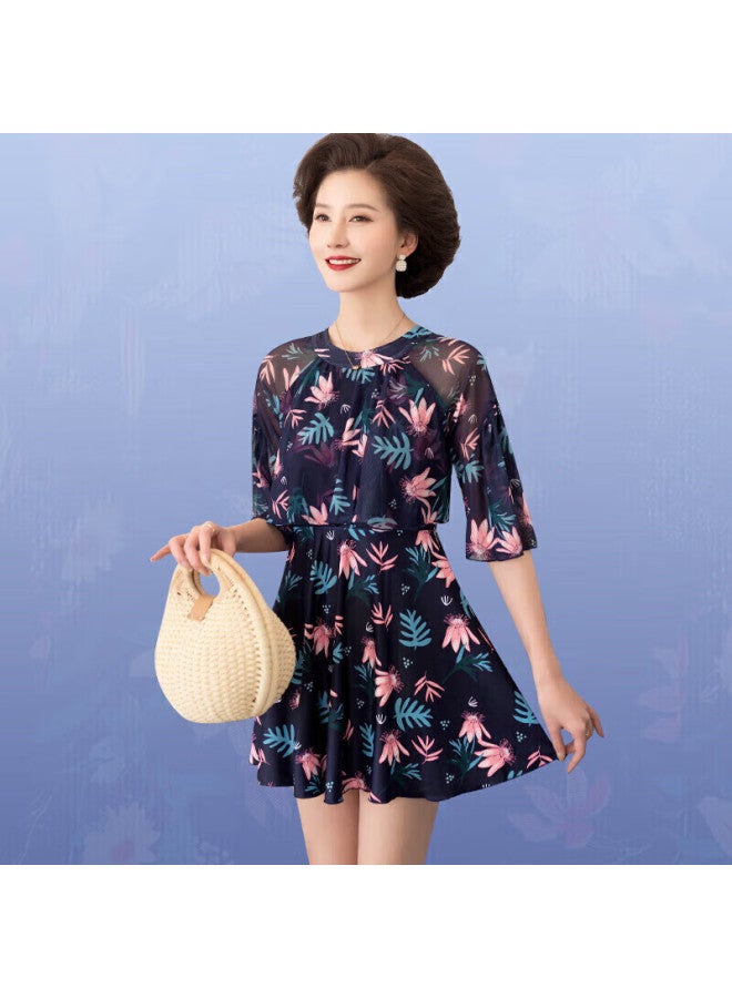 Skin-friendly Yifu Mama Hot Spring Swimsuit For Middle-aged And Elderly Women, Conservative Plus Size, Slimming One-piece Dress-style Swimwear - Image 5