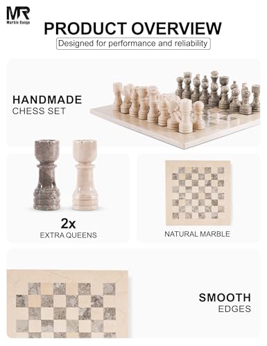 MARBLE RANGE Marble Chess Set for Adults 12" Handmade Verona & Oceanic Board Game with 32 Chess Pieces, 2 Extra Queens & Storage Box, Luxury Travel Game, Elegant Gift for Home Decor - Image 4