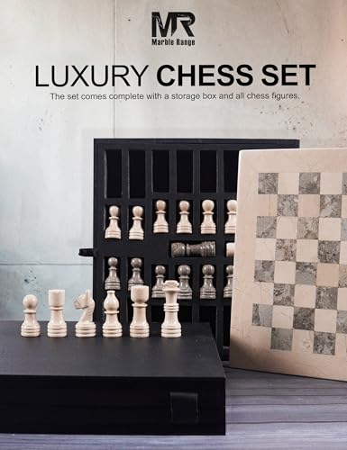 MARBLE RANGE Marble Chess Set for Adults 12" Handmade Verona & Oceanic Board Game with 32 Chess Pieces, 2 Extra Queens & Storage Box, Luxury Travel Game, Elegant Gift for Home Decor - Image 2