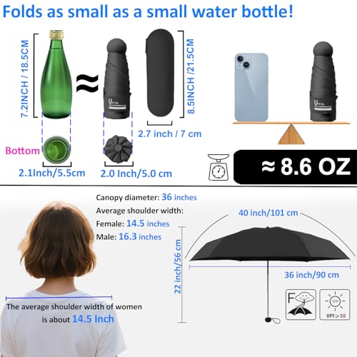 BAODINI Travel Essentials Mini Umbrella for Purse With Case Small Compact UV Sun Protection Lightweight Tiny Pocket Manual Open Close Umbrella for Women Kids and Men Fit Purse Backpack - Image 4