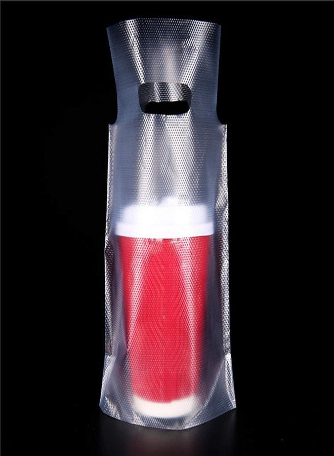 FERENLI 100Pieces Single Drink Cup Holder Plastic Bags for Milk Juice Water Coffee Portable Carrier Clear Ploy Package Pouches with Hanging Hole Beverage Containers 16x24cm - Image 1