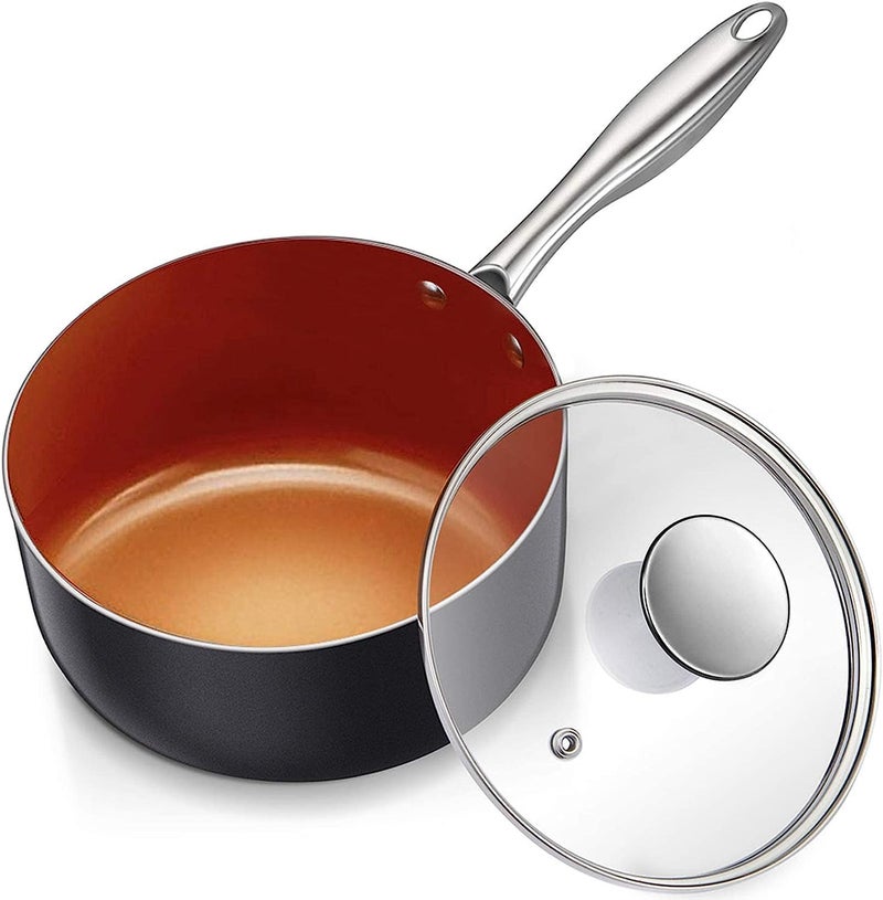 MICHELANGELO 1 Quart Saucepan with Lid Ultra Nonstick Ceramic Sauce Pan with Lid Small Pot with Lid 1 Quart Saucepan Nonstick Small Sauce Pot Copper