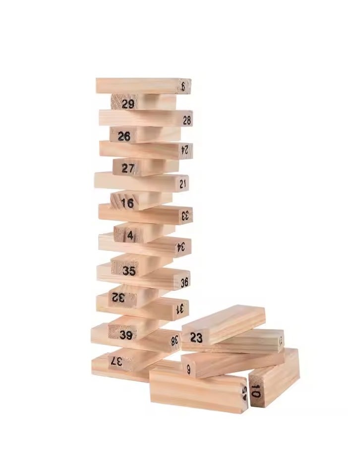 Classic wooden tumbling tower game with 54 smooth wood block/ Wooden Blocks Stacking Building Set/ balancing blocks. Stack, balance and build your way up without letting the tower fall. Great fun for kids, adults, and family game nights.  - Image 2
