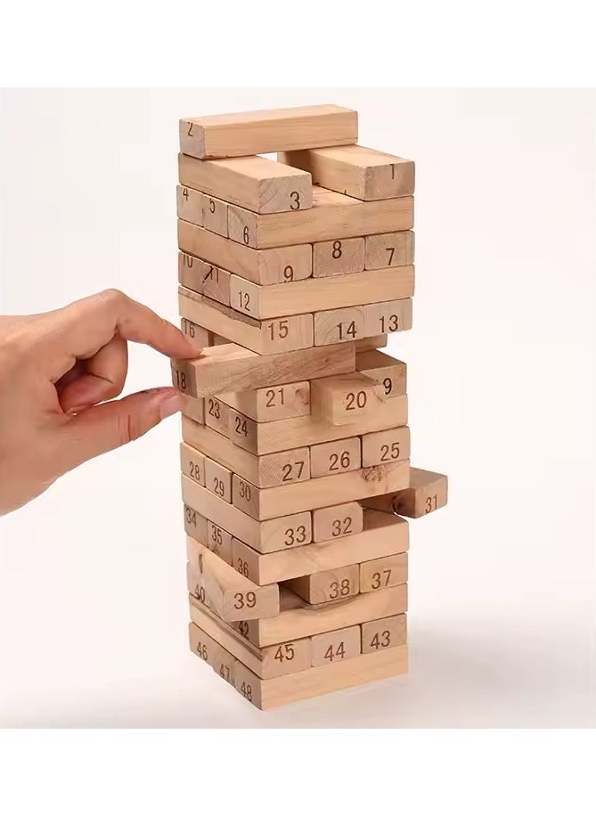 Classic wooden tumbling tower game with 54 smooth wood block/ Wooden Blocks Stacking Building Set/ balancing blocks. Stack, balance and build your way up without letting the tower fall. Great fun for kids, adults, and family game nights.  - Image 4