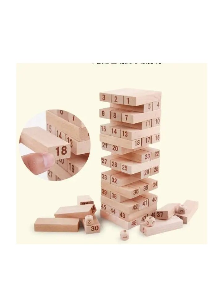 Classic wooden tumbling tower game with 54 smooth wood block/ Wooden Blocks Stacking Building Set/ balancing blocks. Stack, balance and build your way up without letting the tower fall. Great fun for kids, adults, and family game nights.  - Image 5