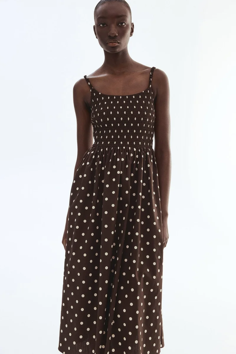 اتش اند ام فستان من قطن بوبلين بكشكشة مطاطية