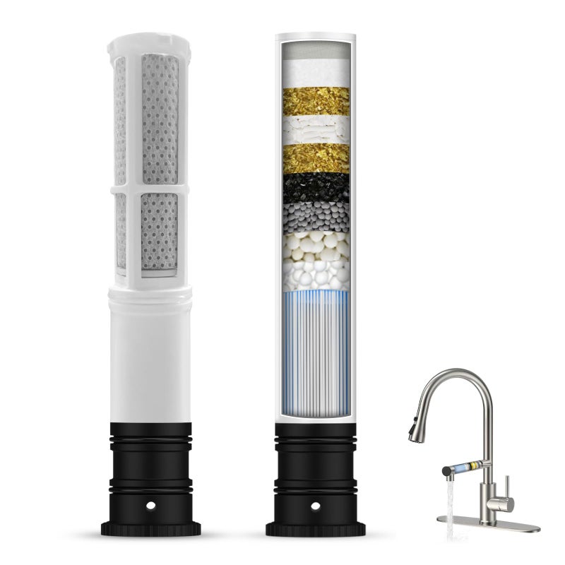 FEELSO Replacement Filters for Feelso Filtered Kitchen Faucet with Pull Down Sprayer (2 Pack), Reduces PFAS, PFOA/PFOS, Lead, Chlorine, Bad Taste & Odor, NSF/ANSI 42 Certified, 50 Gallons - Image 1