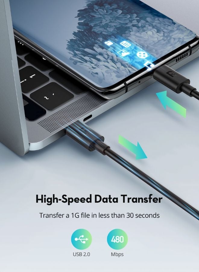 راف باور كابل شحن USB-C إلى USB-C بقوة 60 واط بطول 2 متر (6.6 قدم)، مصنوع من مادة ناعمة وTPE، عمر انحناء يزيد عن 10000، متوافق مع الحافظات، CB1022 - Image 3
