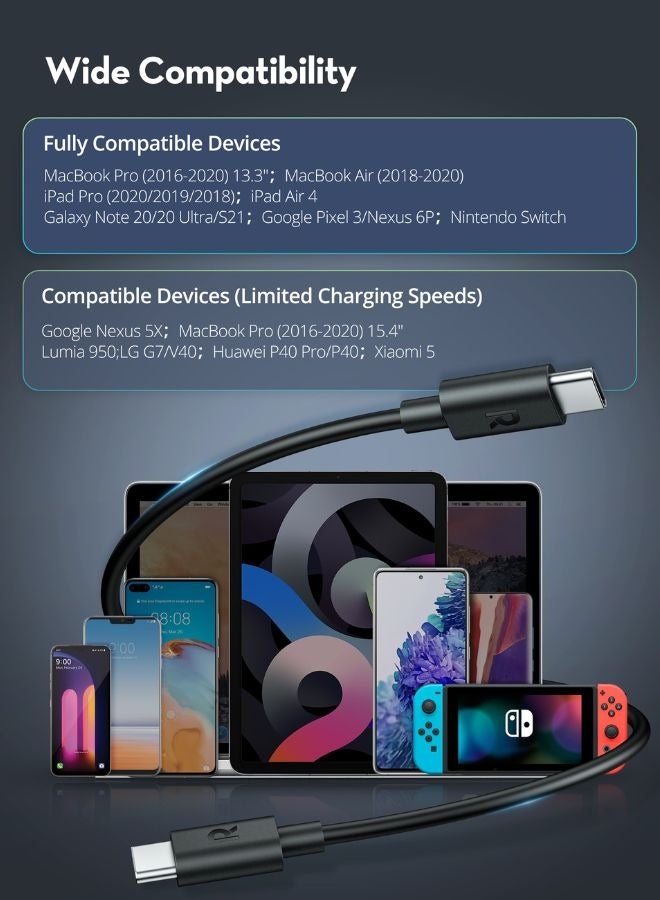 راف باور كابل شحن USB-C إلى USB-C بقوة 60 واط بطول 2 متر (6.6 قدم)، مصنوع من مادة ناعمة وTPE، عمر انحناء يزيد عن 10000، متوافق مع الحافظات، CB1022 - Image 5