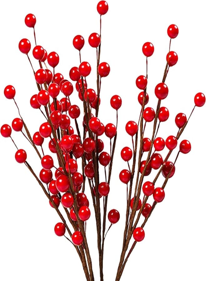 Wonka Mtigalop Christmas Red Berry Twig Stem, 20 Pieces Artificial Holly Red Berries Branches Picks for Christmas Tree Decorations, DIY Craft, Floral Arrangement, Wedding, Holiday and Home Decor