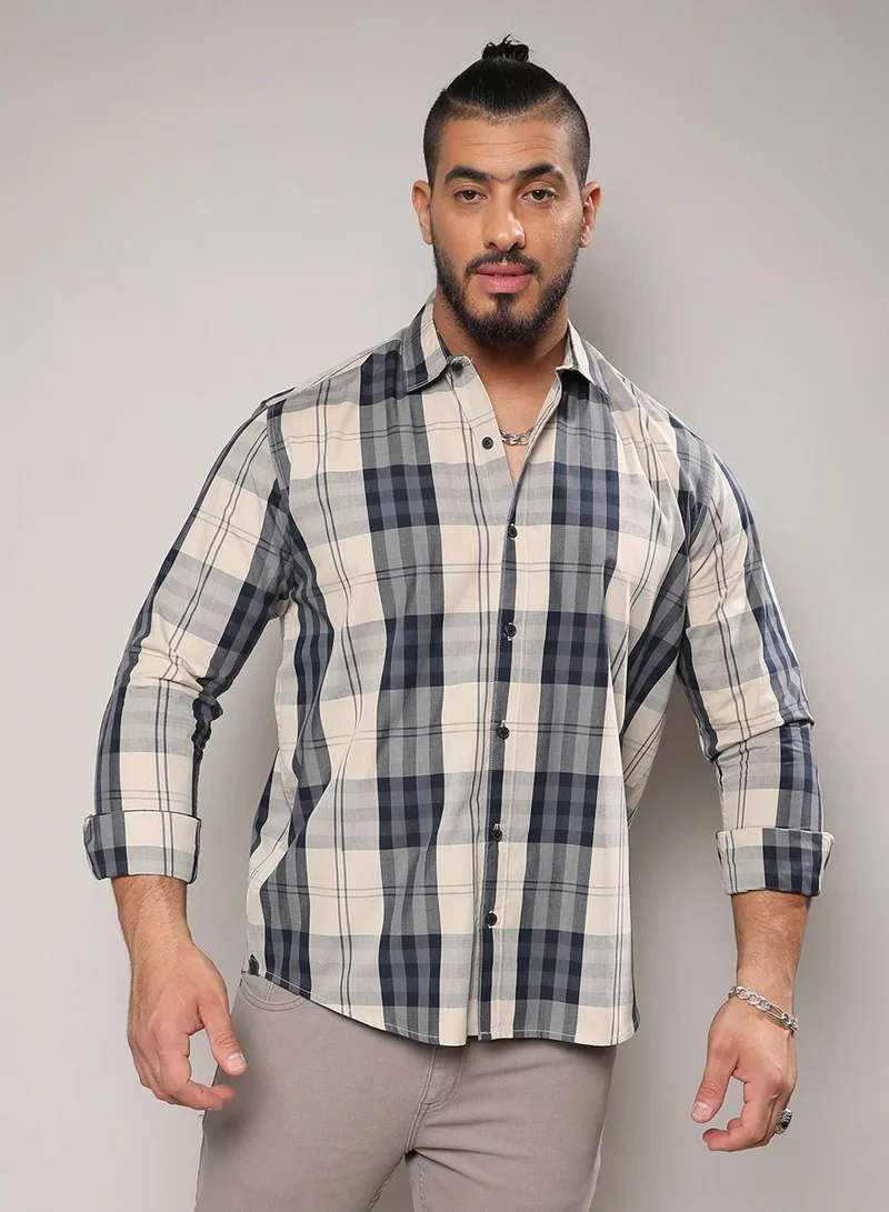 انستافاب بلس قميص رجالي متعدد الألوان كاروهات مقاس كبير قطن بأكمام عادية